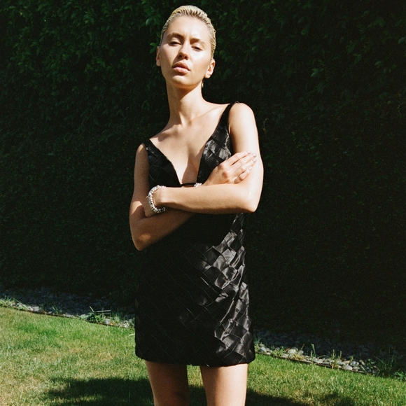 Zara Diamond Satin Effect Pleated Mini Dress - Picture 2 of 7